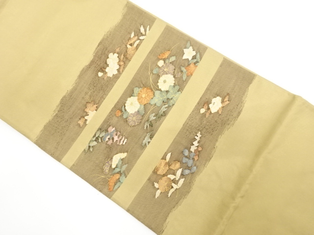 JAPANESE FUKURO OBI / WOVEN AUTUMN FLOWERS
